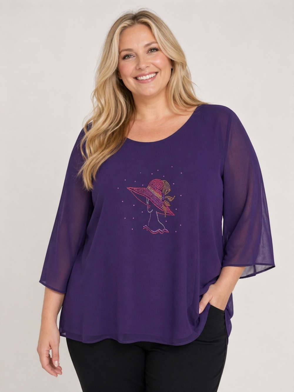 C.O.C. Purple Embellished Scoop Neck Blouse